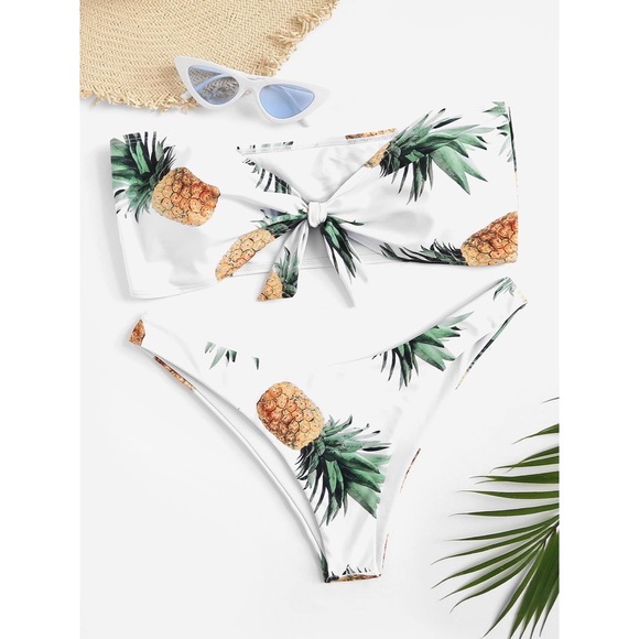 MAUI🍍 pineapple print bikini white strapless - Picture 3 of 4